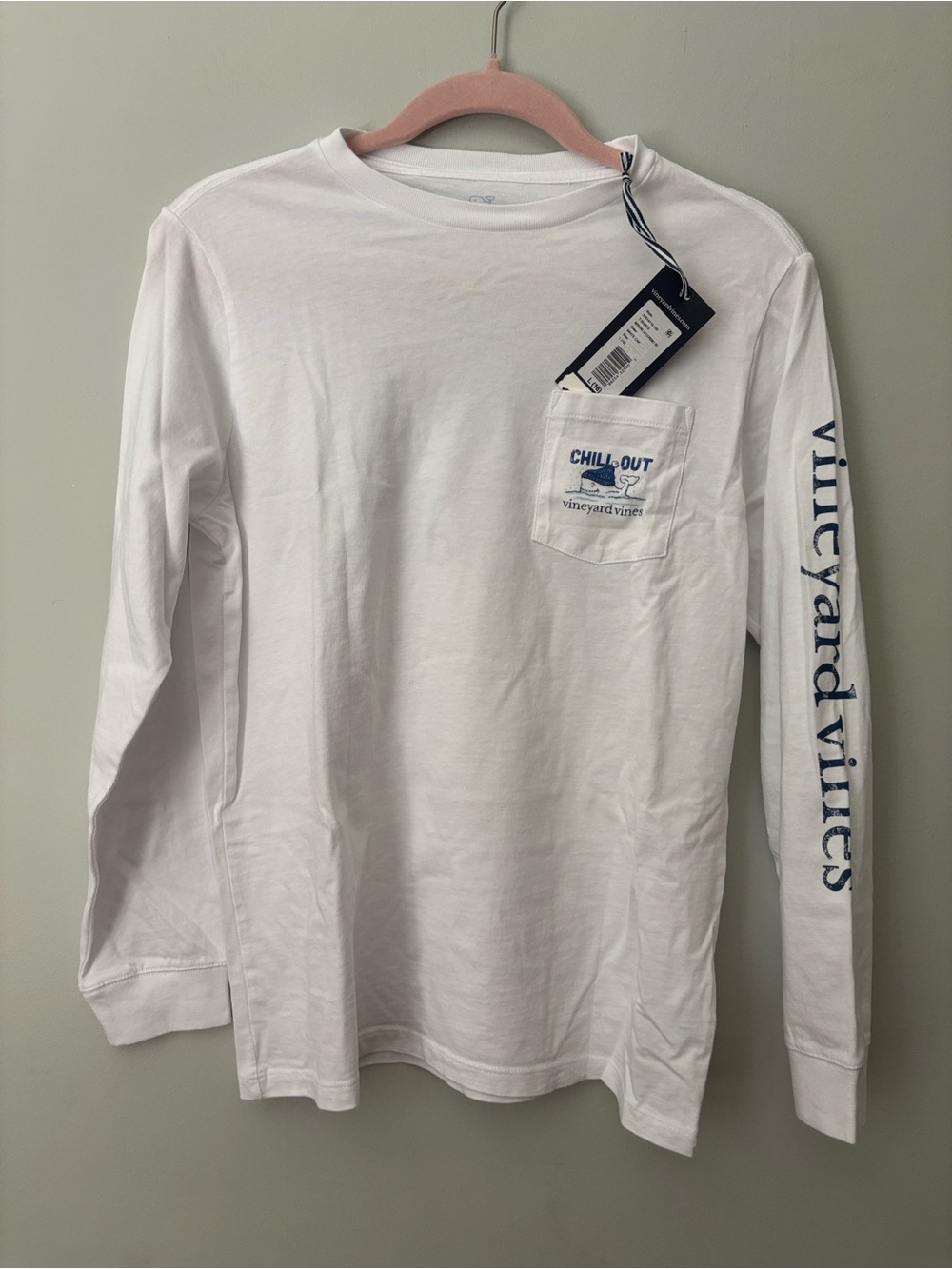 NWT Vineyard Vines White Long-Sleeve 'Chill Out' Pocket Tee Unisex kids size 16